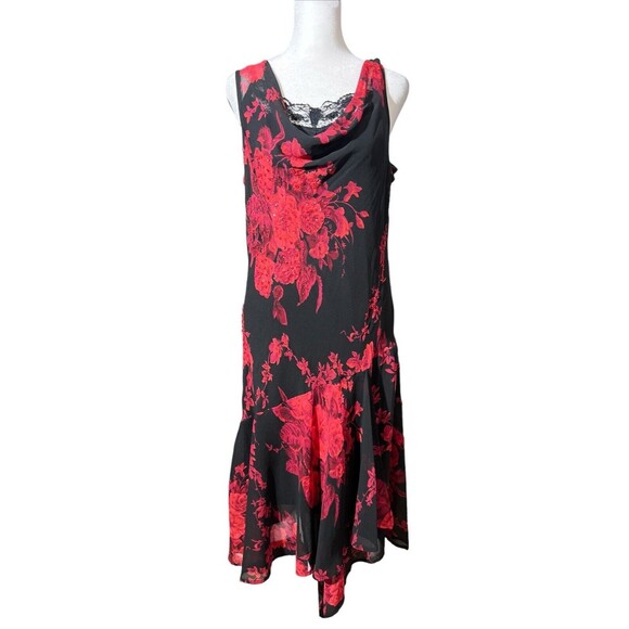 Y2K Vtg Connected Apparel Dress Slip Formal Beaded Black Red M Goth Fairy Whimsy - Picture 1 of 16